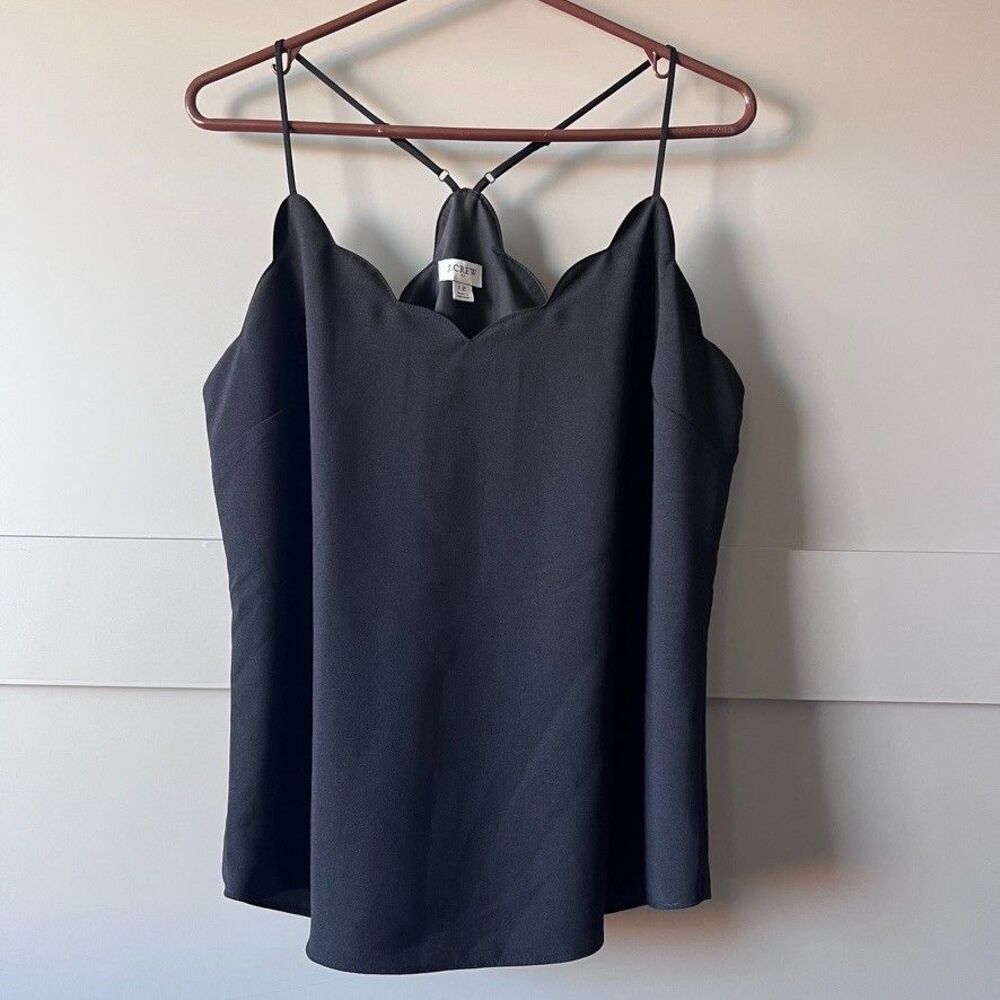 J. Crew Classic Black Camisole Tank Top Women Sz 12 Scalloped V Neck Sleeveless